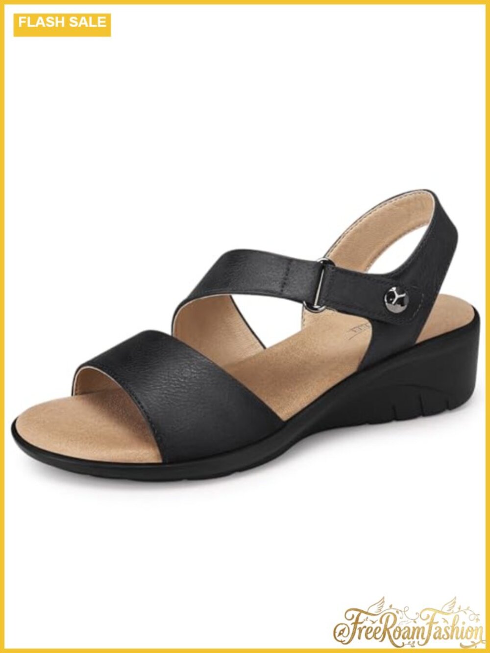 Women's Low Wedge Sandals Ankle Strap Open Toe Faux Leather Platform Shoes